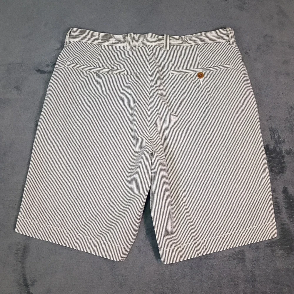 J.Crew Mens Seersucker Shorts 31‎ Blue White Striped Regular Fit Cotton